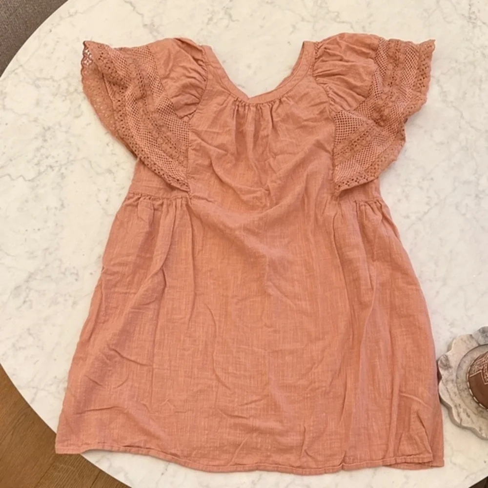 Old Navy Girls Peach Boho Dress Crochet Flutter Sleeve Size 10 12